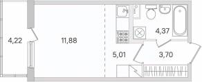 ЖК «Ясно. Янино», планировка студии, 26.23 м²