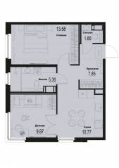 ЖК «ID Murino III», планировка 2-комнатной квартиры, 49.17 м²