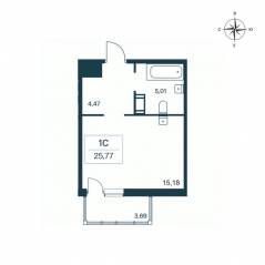 ЖК «Расцветай в Янино», планировка студии, 25.60 м²