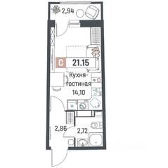 ЖК «Авиатор» (Девяткино), планировка студии, 21.15 м²