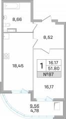 ЖК «Дом-Мегалит в Королёве», планировка 1-комнатной квартиры, 51.60 м²