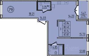 МЖК «Образцовый квартал 14», планировка 3-комнатной квартиры, 82.40 м²