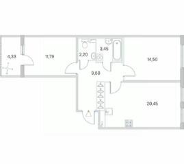 МЖК «Любоград», планировка 2-комнатной квартиры, 64.24 м²