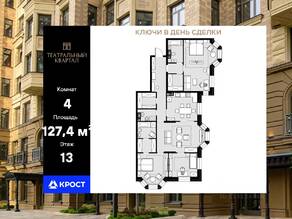 ЖК «Театральный квартал», планировка 4-комнатной квартиры, 127.50 м²