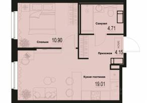 ЖК «ID Murino III», планировка 1-комнатной квартиры, 38.77 м²