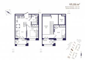 ЖК «Ranta Residence», планировка 2-комнатной квартиры, 49.06 м²