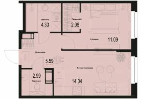ЖК «ID Murino III», планировка 1-комнатной квартиры, 40.07 м²