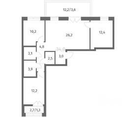 ЖК «NEWПИТЕР», планировка 3-комнатной квартиры, 83.38 м²