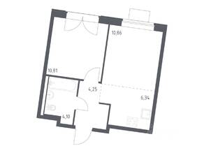 ЖК «Квартал Западный», планировка 1-комнатной квартиры, 36.36 м²