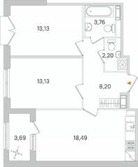 МЖК «Дубровский», планировка 2-комнатной квартиры, 60.76 м²