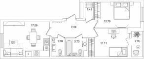 ЖК «Кинопарк», планировка 2-комнатной квартиры, 56.89 м²