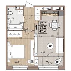 ЖК «Гранд Комфорт», планировка 1-комнатной квартиры, 42.40 м²