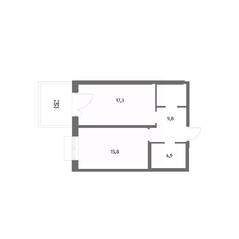ЖК «Парусная 1», планировка 1-комнатной квартиры, 50.00 м²