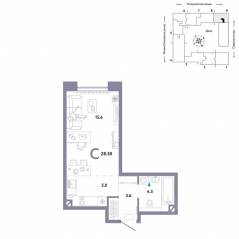 ЖК «Страна.Озерная», планировка студии, 28.50 м²