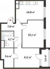 ЖК Миниполис «Восемь кленов», планировка 2-комнатной квартиры, 59.70 м²
