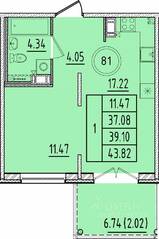 МЖК «Образцовый квартал 17», планировка 1-комнатной квартиры, 37.08 м²
