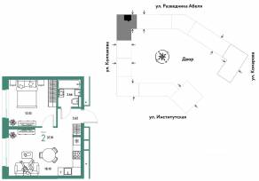 ЖК «Страна.Парковая», планировка 2-комнатной квартиры, 37.91 м²