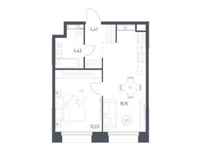 Апарт-комплекс «Тропарево парк», планировка 1-комнатной квартиры, 39.63 м²