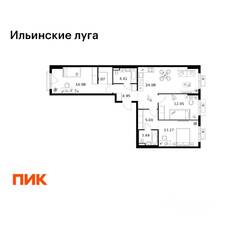 ЖК «Ильинские луга», планировка 3-комнатной квартиры, 88.19 м²