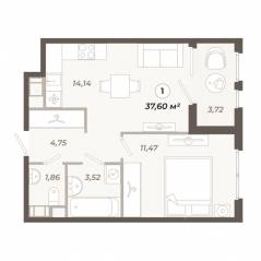 ЖК «Знатный», планировка 1-комнатной квартиры, 37.60 м²