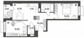 ЖК Арт-квартал «Публицист», планировка 2-комнатной квартиры, 60.47 м²