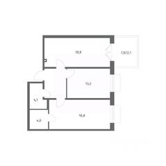 ЖК «Парусная 1», планировка 2-комнатной квартиры, 69.10 м²