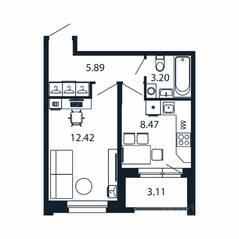 ЖК «Полис Новоселье», планировка 1-комнатной квартиры, 31.53 м²