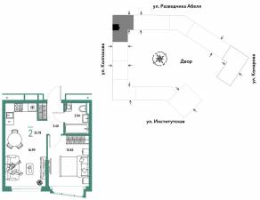 ЖК «Страна.Парковая», планировка 2-комнатной квартиры, 35.18 м²