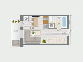 ЖК «Эко-квартал Гармония», планировка 1-комнатной квартиры, 22.58 м²