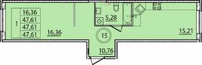 МЖК «Образцовый квартал 15», планировка 1-комнатной квартиры, 47.61 м²