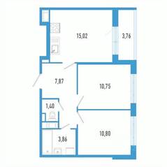 ЖК «Aerocity 7», планировка 2-комнатной квартиры, 51.58 м²