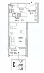 ЖК «Riga Hills», планировка студии, 31.28 м²