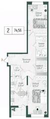 ЖК «Riga Hills», планировка 2-комнатной квартиры, 75.94 м²