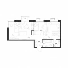 ЖК «Foreville», планировка 3-комнатной квартиры, 66.10 м²