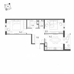 ЖК «Монография», планировка 2-комнатной квартиры, 60.80 м²