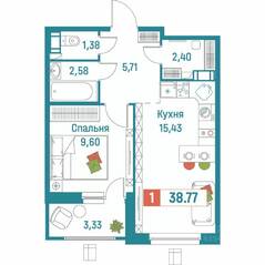ЖК «Графика», планировка 1-комнатной квартиры, 38.77 м²