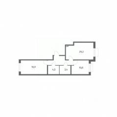 ЖК «Парусная 1», планировка 2-комнатной квартиры, 63.70 м²