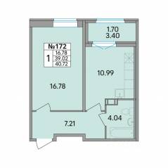 ЖК «Рождественский квартал», планировка 1-комнатной квартиры, 40.72 м²