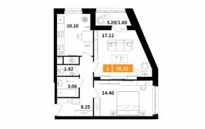 ЖК «Планерный квартал», планировка 2-комнатной квартиры, 56.15 м²