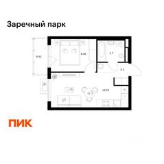 ЖК «Заречный парк», планировка 1-комнатной квартиры, 33.09 м²