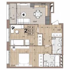 ЖК «Гранд Комфорт», планировка 2-комнатной квартиры, 65.70 м²
