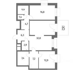ЖК «Парусная 1», планировка 2-комнатной квартиры, 98.20 м²