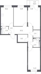 ЖК «Пятницкие Луга», планировка 3-комнатной квартиры, 78.54 м²