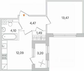 МЖК «Дубровский», планировка 1-комнатной квартиры, 37.22 м²