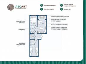 ЖК «ЛесART», планировка 2-комнатной квартиры, 61.36 м²