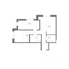 ЖК «Парусная 1», планировка 2-комнатной квартиры, 53.90 м²