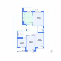 ЖК «Цветочный город», планировка 4-комнатной квартиры, 107.30 м²