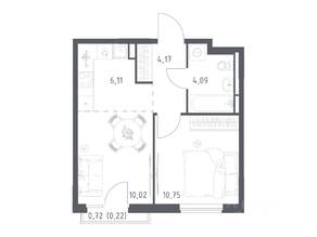 ЖК «Мытищи Парк», планировка 1-комнатной квартиры, 35.36 м²