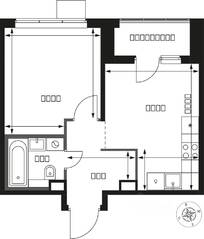 ЖК «1-й Химкинский», планировка 1-комнатной квартиры, 33.80 м²