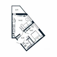 ЖК «Полис ЛАВрики», планировка 1-комнатной квартиры, 31.40 м²